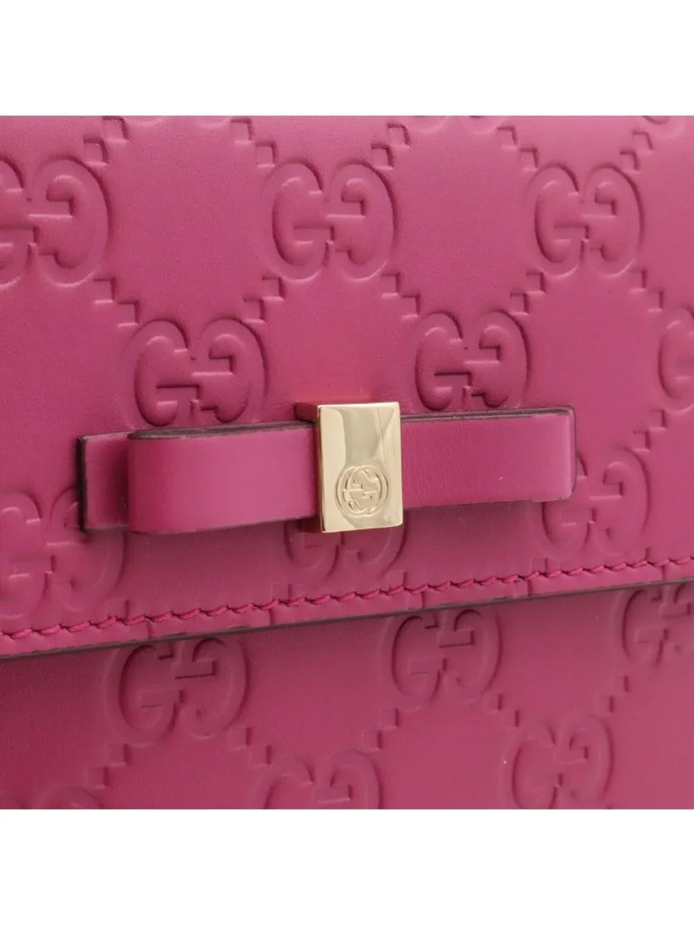 Gucci Bowy Bowie Ribbon Motif Guccissima Snap Wallet Double Leather Purple Pink